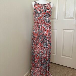 Ann Taylor Orange, Navy & White Paisley Maxi Dress